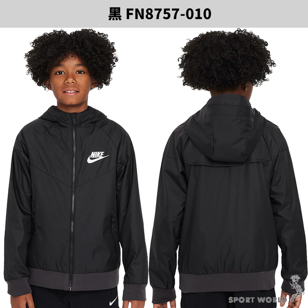 Nike 童裝 大童 連帽外套 風衣 拉鍊口袋 黑【運動世界】FN8757-010 product thumbnail 3