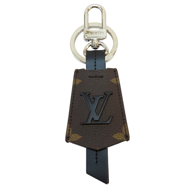 【二手名牌BRAND OFF】LOUIS VUITTON 路易威登 棕色 原花 PVC塗層帆布 黑色LV字 鑰匙圈 掛飾 M63619