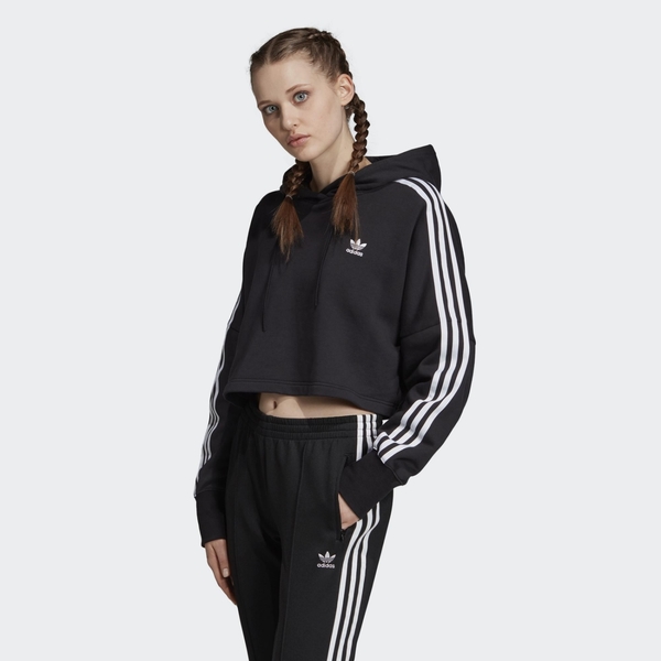 ADIDAS ORIGINALS CROPPED HOOD 女三線款黑色短版帽T ED7554 product thumbnail 3