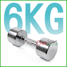 電鍍啞鈴6公斤(菱格紋槓心)(1支)(6kg/重量訓練/二頭肌/肌肉鍛鍊/舉重)