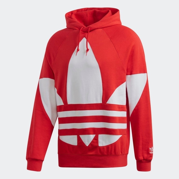 ADIDAS BIG TREFOIL HOODIE 男裝長袖帽T 休閒基本款舒適白LOGO紅【運動