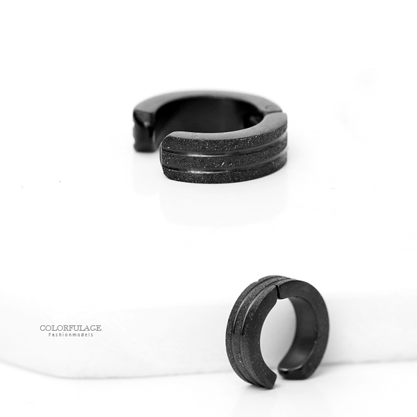黑色雙線亮粉鋼製夾式耳環【ND581】單支價格
