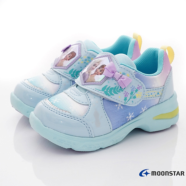 過年特賣-日本Moonstar機能童鞋 2E冰雪奇緣電燈運動鞋C12939藍(中小童)