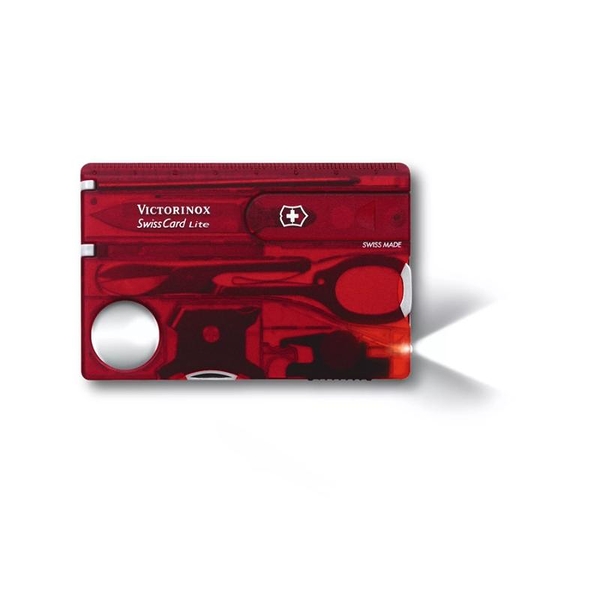 【Victorinox 瑞士維氏】瑞士刀 SWISS CARD CLASSIC瑞士卡 13用-透紅(0.7300.T)