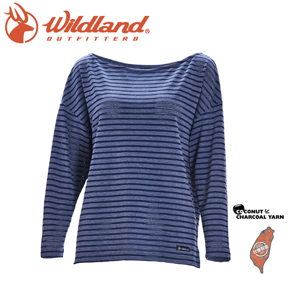 【Wildland 荒野 女 彈性緹花長袖上衣《灰藍》】0A71633/休閒衫/運動上衣/抗UV/隔熱涼爽/吸濕快乾
