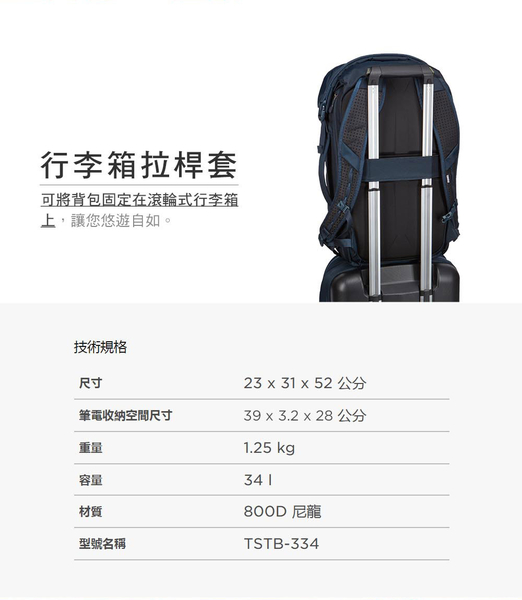 THULE-Subterra Travel Backpack 34L筆電後背包TSTB-334-黑 product thumbnail 9