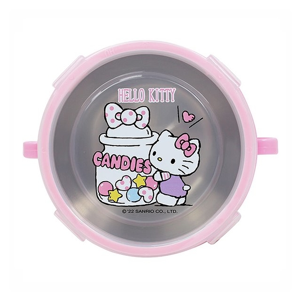 小禮堂 Hello Kitty 兒童不鏽鋼雙耳餐碗附蓋 450ml (粉蛋糕款) 4718733-270206