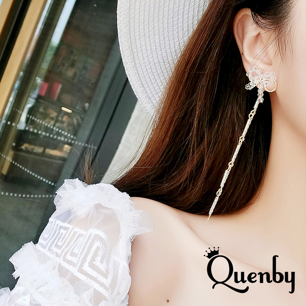 Quenby 925純銀 甜美優雅蝴蝶結長款耳線耳環/耳針 product thumbnail 3