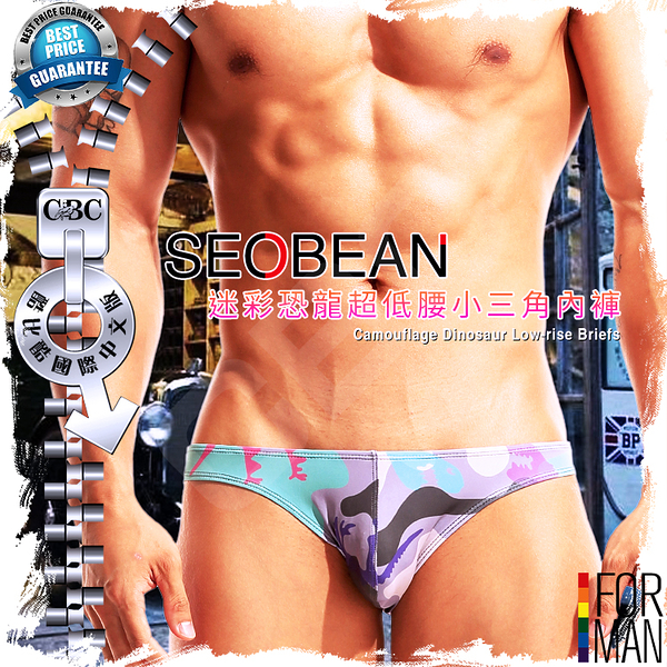 SEOBEAN迷彩恐龍超低腰小三角內褲 可愛俏皮性感 男三角褲 BF0276