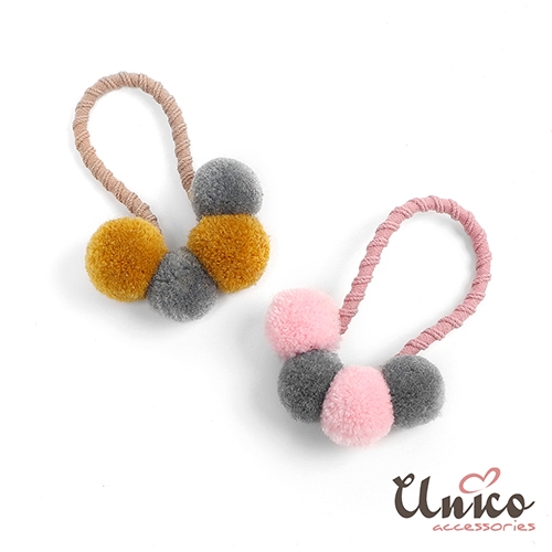 UNICO 甜美質感色系雙色毛球球髮圈-2入 product thumbnail 5