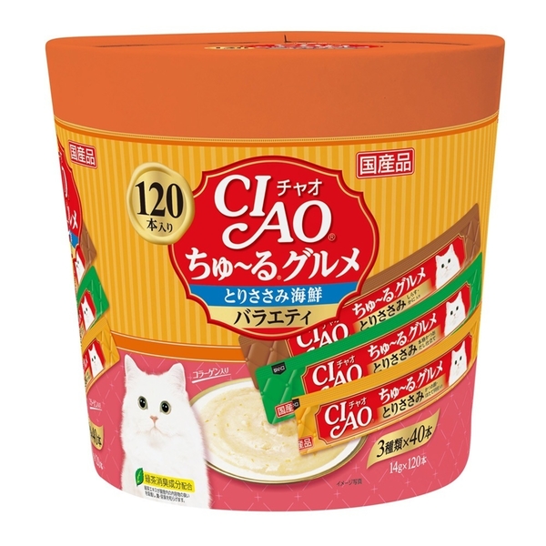 【14g/120入】日本製CIAO 啾嚕肉泥桶裝 120入 啾嚕美味肉泥系列 化毛配方 綜合營養食 肉泥 貓零食 product thumbnail 3