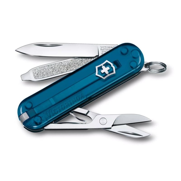 【Victorinox 瑞士維氏】瑞士刀 CLASSIC SD 小型袋裝刀 7用刀 58mm-透深藍(0.6223.T61G)