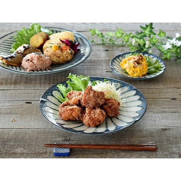 日本製 美濃燒 圓盤 22cm 陶瓷 條紋/花繪圖樣 餐盤 碗盤 餐桌 料理盤 日式風格 簡約 餐具 日本製 product thumbnail 3