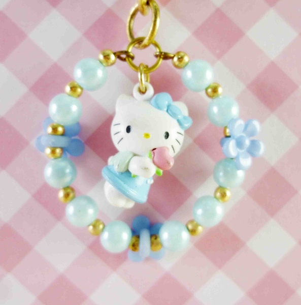 【震撼精品百貨】Hello Kitty 凱蒂貓~KITTY鑰匙圈-圓珠花-藍