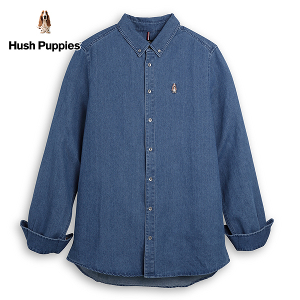 Hush Puppies 襯衫 男裝棒球帽狗繡花牛仔長袖襯衫