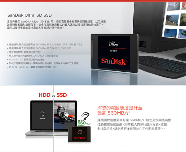 SanDisk Ultra 3D SSD 1TB 2.5吋 固態硬碟 SR560/SW520MB/s SSD product thumbnail 4