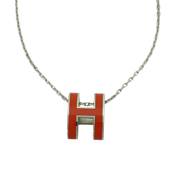 【二手名牌BRAND OFF】HERMES 愛馬仕 橘紅色 琺瑯 Pop H 項鍊