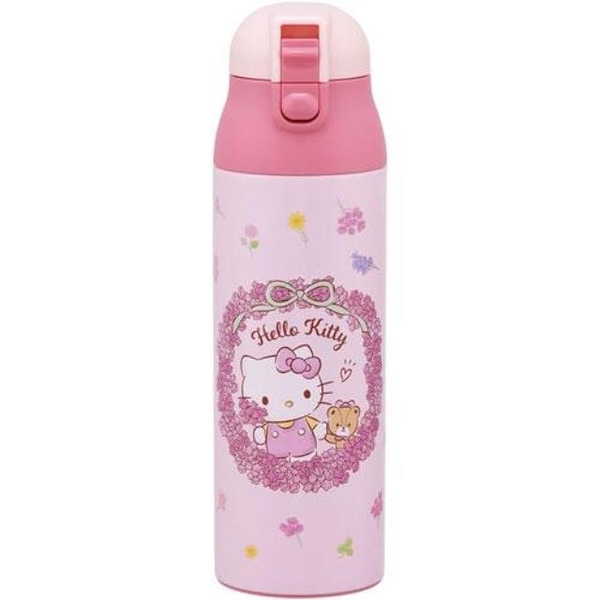 小禮堂 sanrio 三麗鷗 hello kitty 超輕量彈蓋式不鏽鋼保溫 500ml (花圈款)