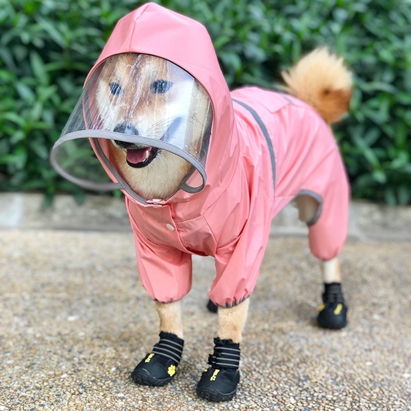 一佳寵物館 柯基串串狗狗藍雨衣四腳防水粉色寵物衣服雪納瑞柴犬全包黃色雨衣