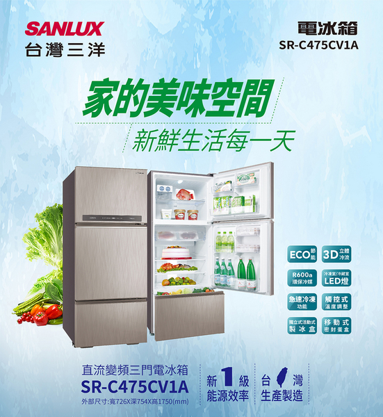 SANLUX台灣三洋475公升一級變頻三門電冰箱 SR-C475CV1A~含拆箱定位+舊機回收 product thumbnail 3