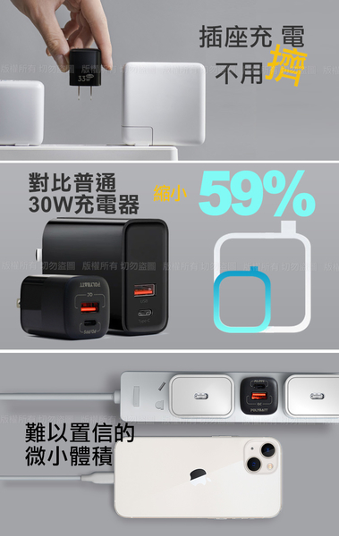 POLYBATT氮化鎵迷你Gan 33W充電器+Baseus倍思 雙子星二合一PD Type-C to Lightning快充線-黑 product thumbnail 5