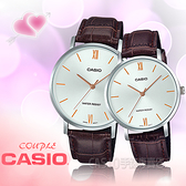 CASIO 手錶專賣店  MTP-VT01L-7B2+LTP-VT01L-7B2 簡約指針對錶 棕色皮革錶帶 銀白色錶面 日常生活防水