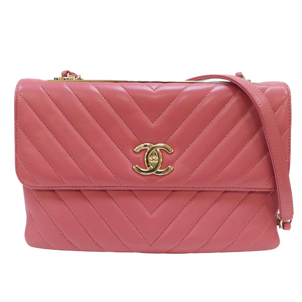 【二手名牌BRAND OFF】CHANEL 香奈兒 粉色 牛皮 山型紋 Trendy CC 兩用包 A92235