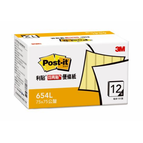 3M 思高牌 Post-it 利貼 NO.654L 黃色環保經濟包(12本/盒)