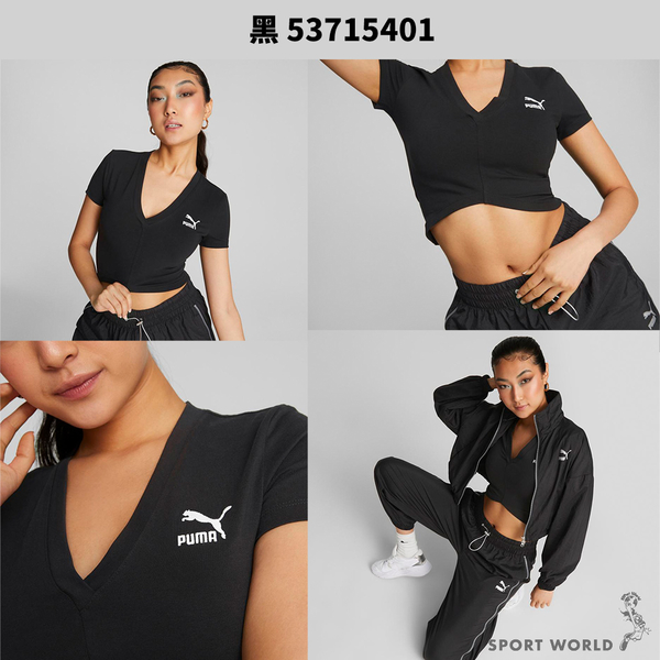 Puma 女裝 短袖 短版 合身 歐規 黑/綠【運動世界】53715401/53715432 product thumbnail 4