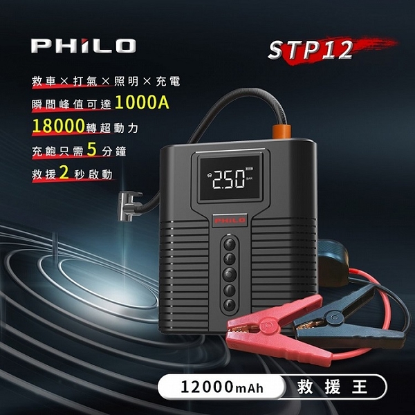 【飛樂 STP12】 行車救援多功能 4 IN1 12000mAh 大容量汽柴油救車電源+打氣機 加贈收納包