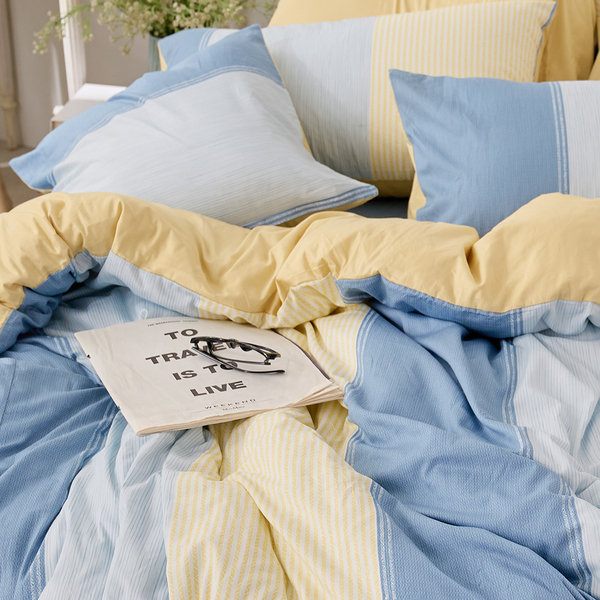 戀家小舖【沁藍海洋】單人床包含一件枕套 100%精梳棉 台灣製