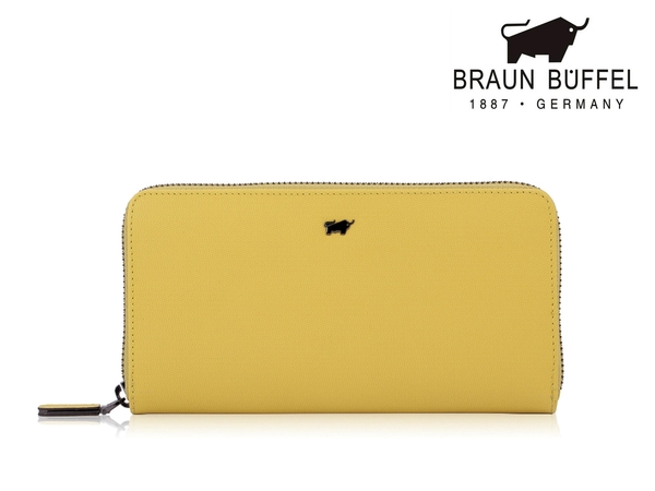 【全新品公司貨】BRAUN BUFFEL 單拉鍊長皮夾 檸檬黃 【寧寧小舖/台中30年老店】BF652-102-1