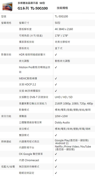 CHIMEI奇美50吋4K聯網液晶顯示器/安卓電視/無視訊盒 TL-50G100~含桌上型拆箱定位+舊機回收 product thumbnail 4