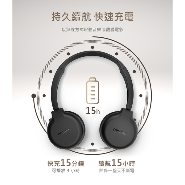 PHILIPS飛利浦 無線頭戴式藍牙耳機 TAH1205BK/00 product thumbnail 4