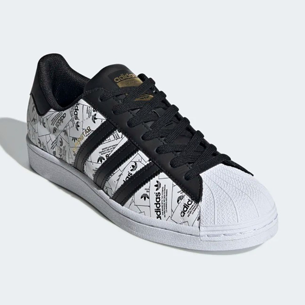 ADIDAS SUPERSTAR 男鞋 休閒 經典 滿版LOGO 反光 貝殼頭 金標 白 黑【運動世界】FV2819 product thumbnail 3