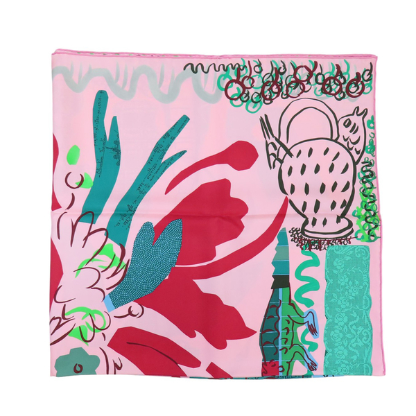 【二手名牌BRAND OFF】HERMES 愛馬仕 粉色 La Maison des Oiseaux Parleurs 方巾 90x90 product thumbnail 5