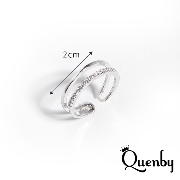 Quenby 簡單風格帶鑽雙層可調節開口食指中指戒指/銀飾 product thumbnail 5