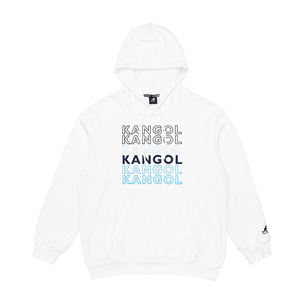 KANGOL 長袖 帽T 白藍 滿版刺繡LOGO 中性 6255105500