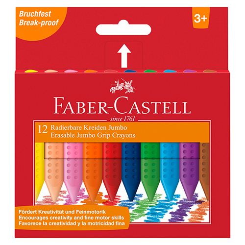 Faber-Castell 輝柏 握得住可擦拭三角粗芯蠟筆12色 NO.122540