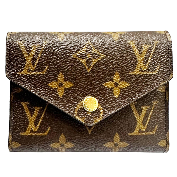 【二手名牌BRAND OFF】LOUIS VUITTON 路易威登 棕色 原花 PVC塗層帆布 Portefeuille Victorine 三折錢包