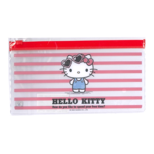 小禮堂Hello Kitty 防水橫式扁平夾鏈袋(紅條紋款) 4718733-272934 | 文