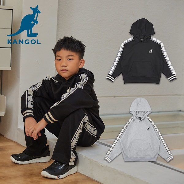 KANGOL 童裝 帽T 黑/灰 織帶LOGO 連帽T 6356105020 6356105511