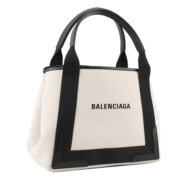 【BALENCIAGA】NAVY CABAS 帆布手提包/子母包(米白/黑色) S 339933 2HH3N 9260