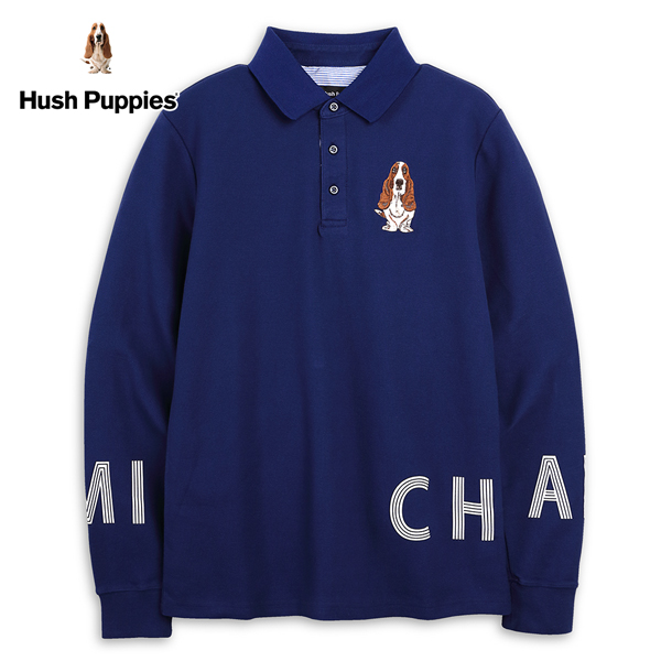 Hush Puppies POLO衫 男裝跨印線條字母刺繡狗長袖POLO衫 product thumbnail 3