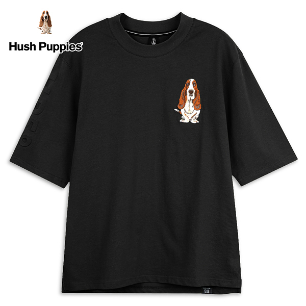 Hush Puppies 上衣 男裝刺繡狗小立領五分袖落肩上衣