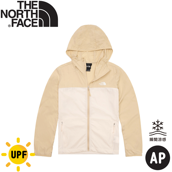 【The North Face 美國 女 防曬外套 AP《白卡其》】87V0/登山/UPF/涼感/透氣/防曬/休閒/連帽