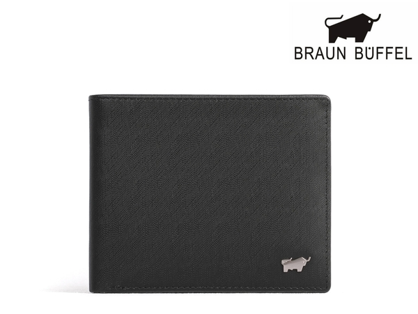 【全新品公司貨】BRAUN BUFFEL 真皮壓紋男用短皮夾 經典黑【寧寧小舖/台中30年老店】BF306-318-1