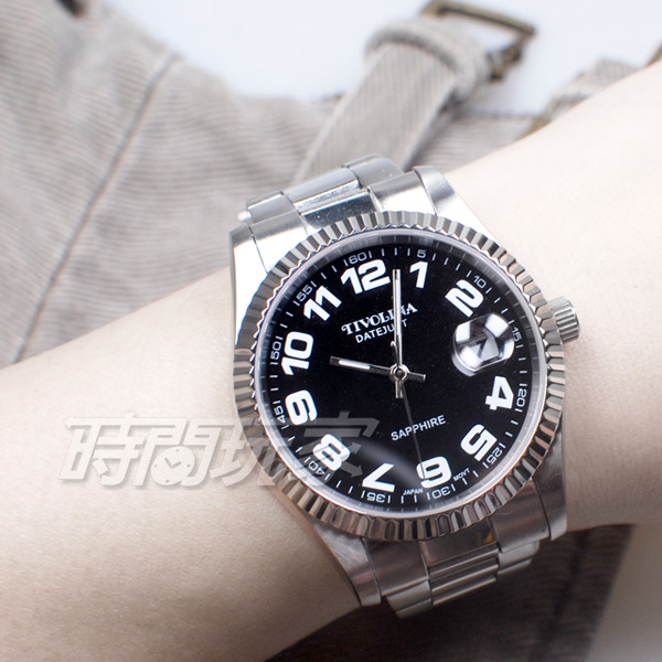 TIVOLINA 標準時刻 都會紳士 數字錶 男錶 放大日期顯示窗 黑色 MAW3750KA
