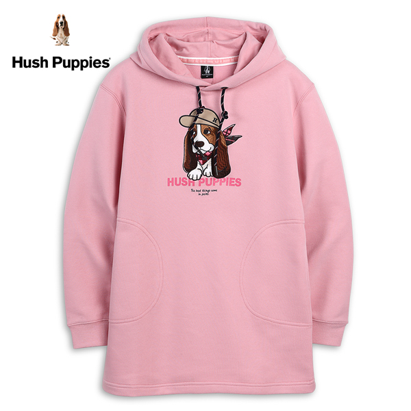 Hush Puppies 帽T 女裝繡花貼布領巾狗長版帽T