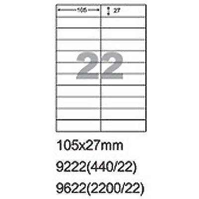 阿波羅 105×27mm NO.9622 22格 A4 雷射噴墨影印自黏標籤貼紙 100大張入